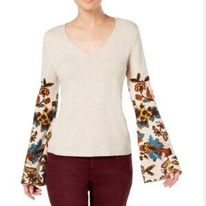 Inc International Concept Floral Autumnal Color Large Bell Sleeve Sweater Size L